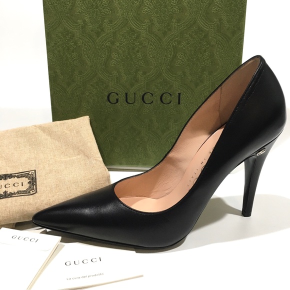 GUCCI GG STILETTOS LEATHER PUMPS -BLACK -WOMEN’S US 7.5 -NEW - Picture 2 of 10